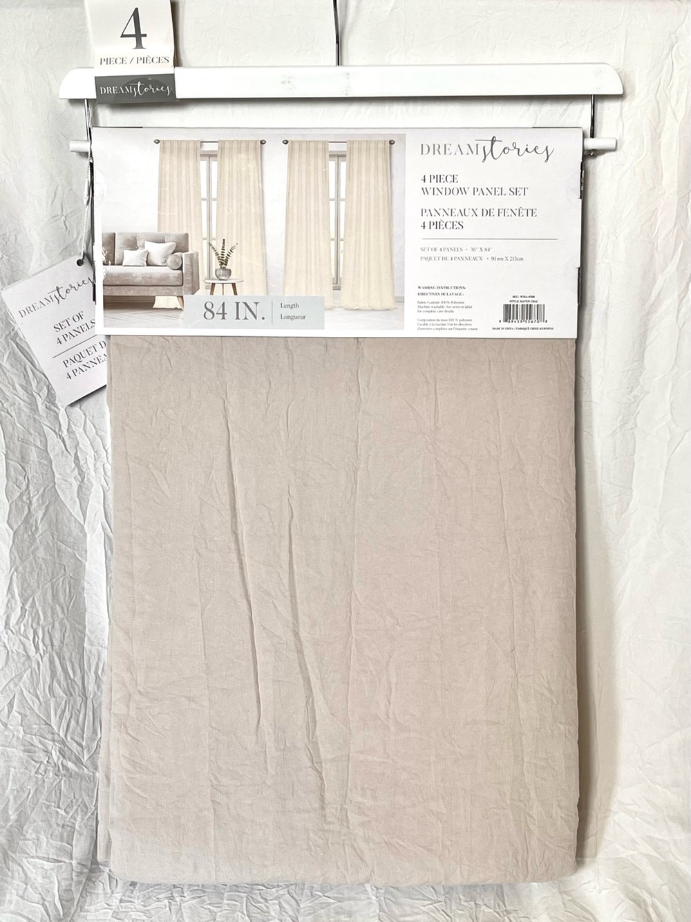 💕NWT 4-Piece Dream Stories Window Panel Set - Beige Curtain Panels 36”x84”